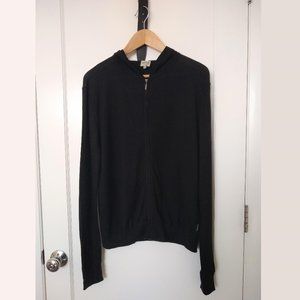 Armani Black Silk & Cashmere Hooded Zip Up Sweater (Medium)